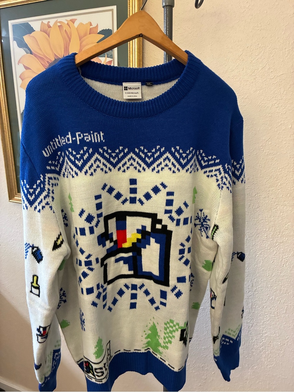 Microsoft Men’s Blue and White Holiday Ugly Christmas Sweater